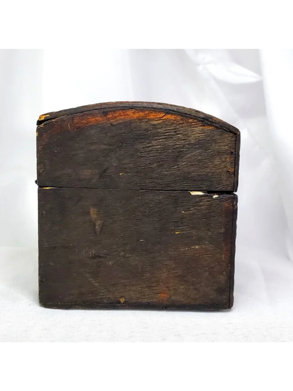 Vintage Wood & Faux Leather Carved Jewelry Treasure Chest Box With Metal Accents